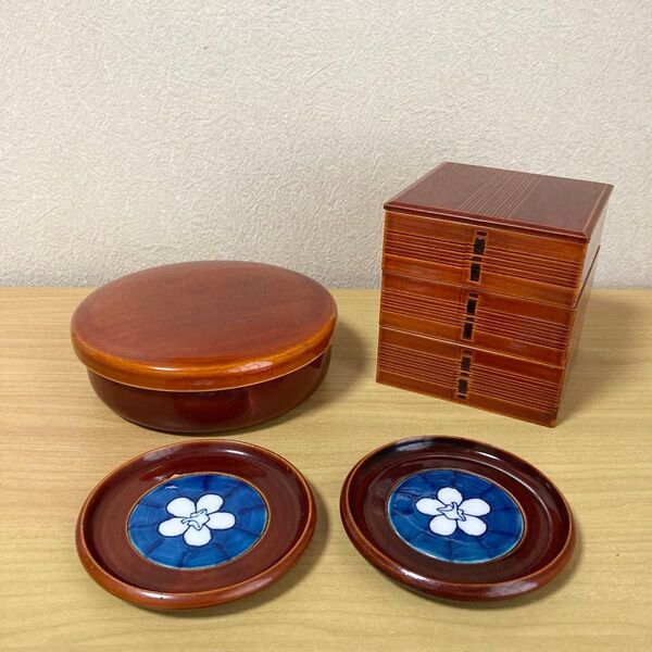 飛騨春慶 茶托2枚 菓子入れ 重箱 セット 春慶塗り 飛騨高山 工芸品