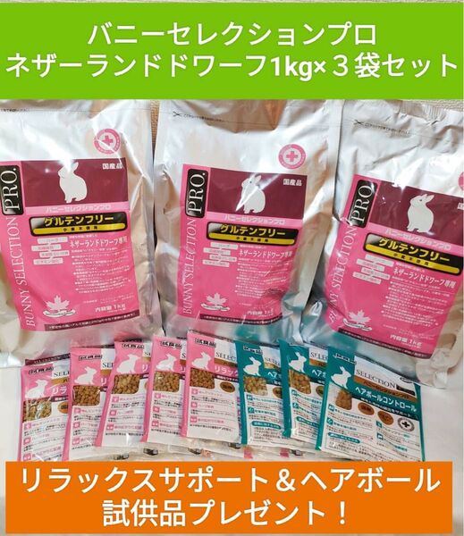 バニーセレクションプログルテンフリーネザーランドドワーフ1kg×3袋セット試供品付き♪