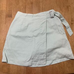 薄緑 スカートキュロット ベルト付き ラップスカート風