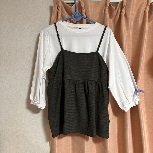 G. HK 7分袖Tシャツ付き キャミワンピース 2点セット レディース レイヤードコーデ Mサイズ 新品同様 タグなし