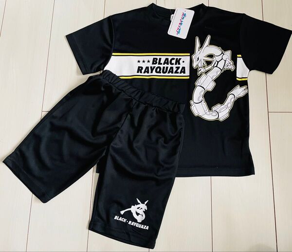 新品 120cm ポケモンブラックレックウザ 半袖セットアップ メッシュ 黒