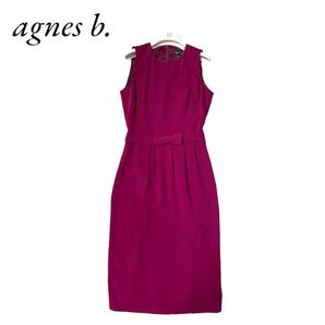 agnes b. ノースリーブ ワンピース リボンベルト ミモレ丈 ドレス 二次会 パーティー お食事会 綺麗 紫
