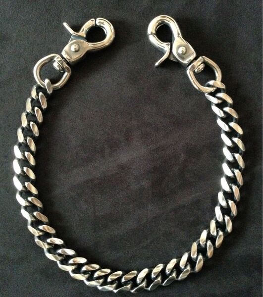 銀厚ウォレットチェーン 45cm 2クリップ 燻し 【WC01S】 Wallet Chain JAPAN MADE