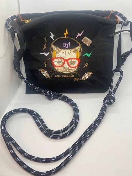 新品Ball&ChainボールアンドチェーンエコバッグDJ猫刺繍ブラック
