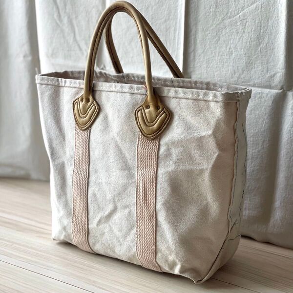 激レア!80s L.L.BEAN レザーハンドルトートバッグ ナチュラルxアイボリー エルエルビーン ビンテージ Vintage