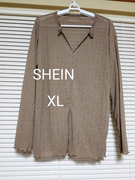 SHEIN ブラウン シアー 長袖シャツ