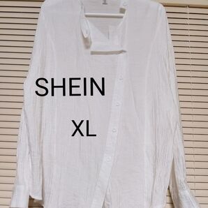 SHEIN デザインスタンドカラーブラウス 白 レディース トップス XL