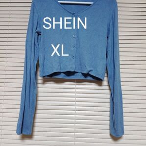 SHEIN ショート丈 リブT ブルー