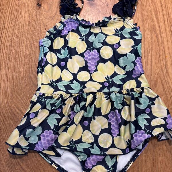女の子 水着 ワンピース レモン柄 ネイビー