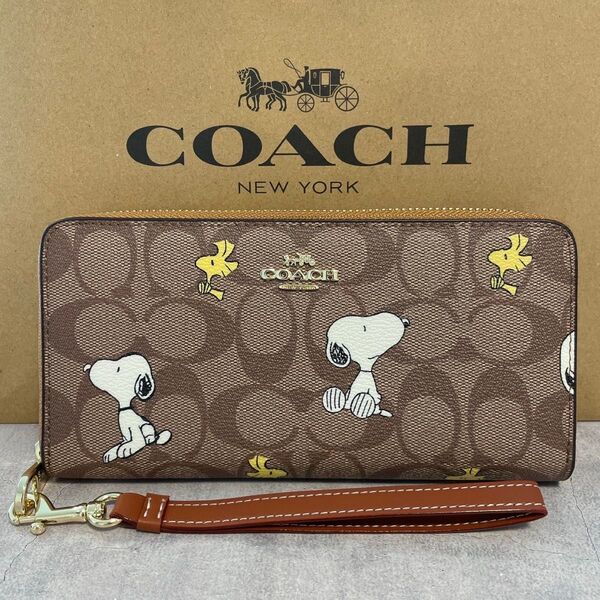 新品未使用 COACH コーチ 長財布 スヌーピー コラボ新作 シグネチャー カーキ ブラウン