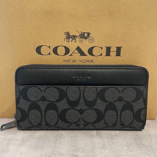新品 COACH 長財布 コーチ 長財布 レディース メンズ シグネチャー ブラック