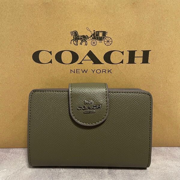 新品 COACH 長財布 コーチ 二つ折り財布 レディース メンズ グリーン