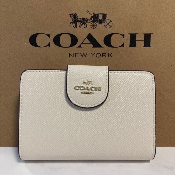 新品 COACH 長財布 コーチ 二つ折り財布 レディース メンズ ホワイト 白