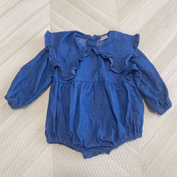 Mkids デニム ロンパース ベビー服 韓国子供服 ビッグ襟 長袖 Mサイズ 80サイズ