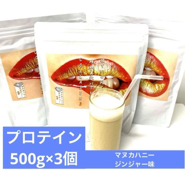 最強美容食 睡眠美容ソイプロテイン 肌若 マヌカハニージンジャー味500g×3個 プロテイン
