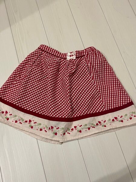 アクシーズファムキッズ 130cm 子供服 女の子 スカート ギンガムチェック いちご柄
