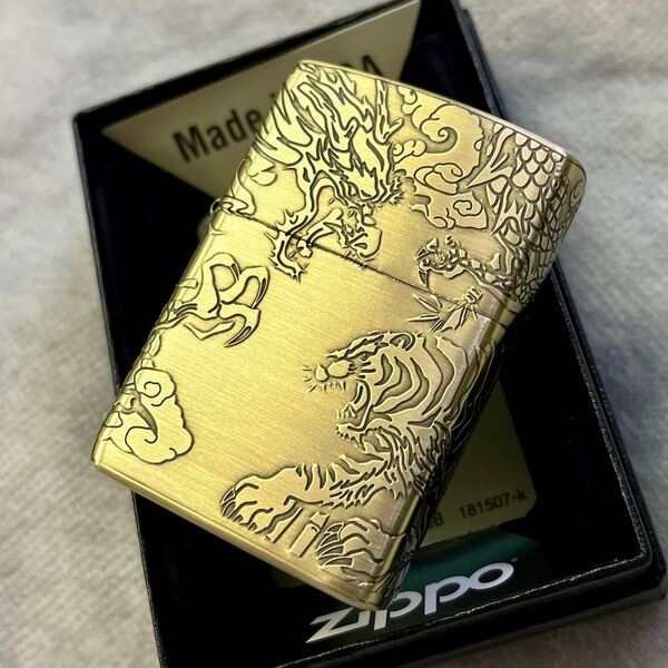 新品 ZIPPO 龍虎 4面連続デザイン タイガー&ドラゴン 和柄 真鍮古美 ジッポー コレクション