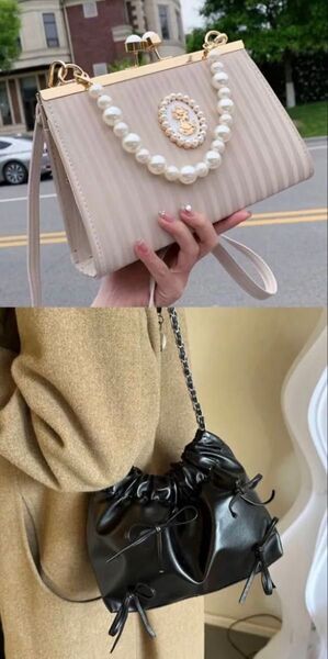 SHEIN シーイン y2k ガーリー ショルダーバッグ ハンドバッグ 肩がけ ブラック ピンク 2点セット まとめ売り