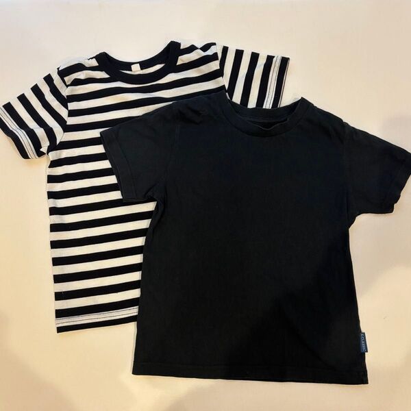 キッズ Tシャツ 2枚セット ボーダー柄 黒無地 サイズ120cm 西松屋