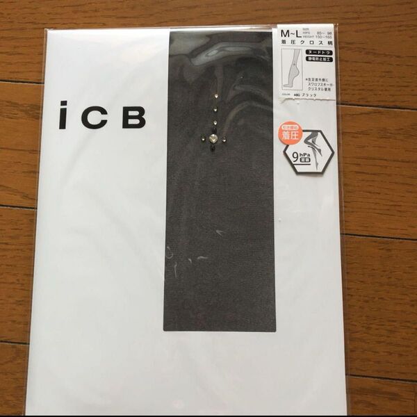 2)ICBストッキング着発クロス柄ブラックMーL iCB 着圧クロス柄タイツ スワロフスキー M-L ブラック 未使用