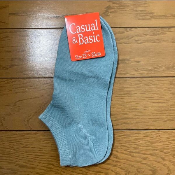 る)レディース靴下 ブルーグレー Casual&Basic ソックス 2足セット 23〜25cm 水色