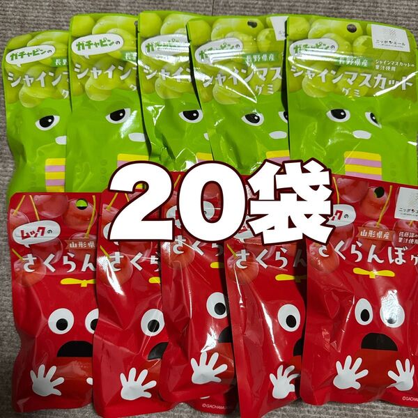 ニッポンエール ガチャピンムックのシャインマスカットさくらんぼグミ20袋