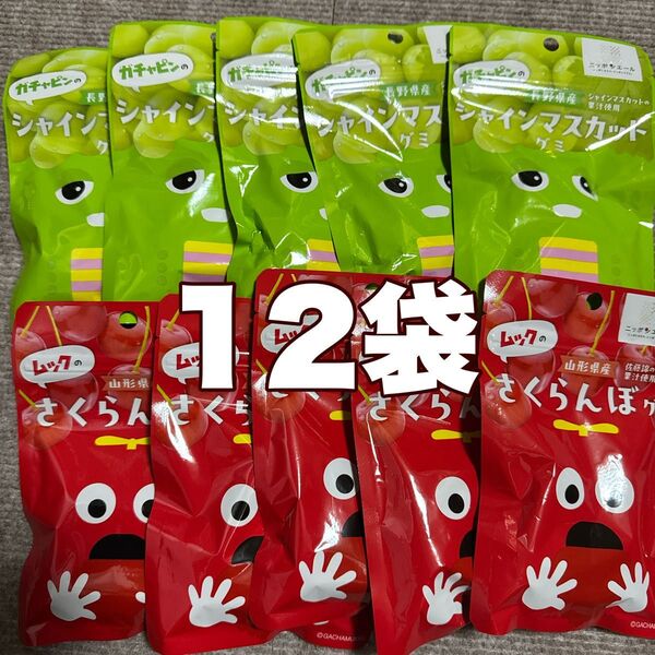 ガチャピンムックのシャインマスカットさくらんぼグミ12袋