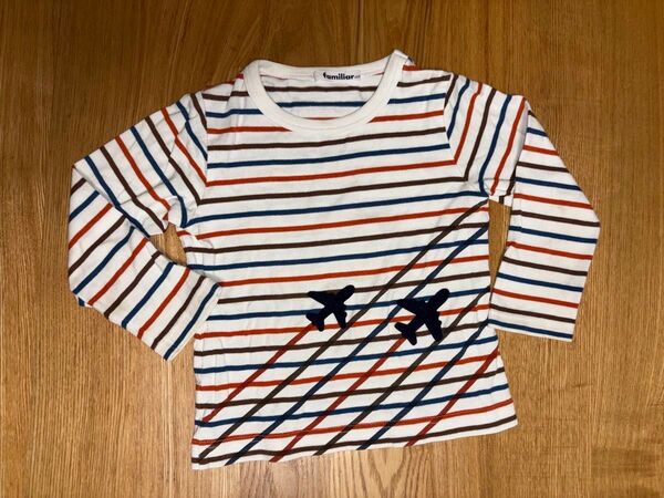 ファミリア ロングTシャツ 100cm 飛行機 長袖 ボーダー familiar 長袖Tシャツ