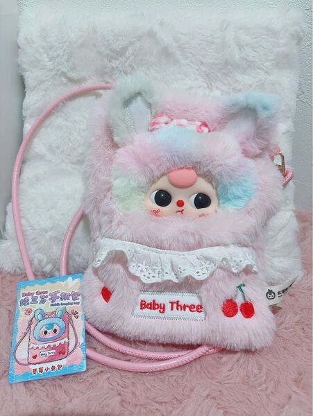 babythree 海外限定ぬいぐるみ ショルダーバッグ モバイルポーチ うさぎ マーブル柄
