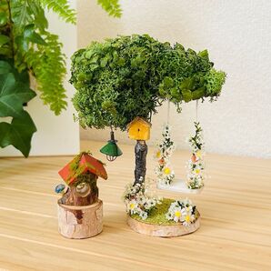 木のブランコと小鳥のおうち インテリア雑貨 ミニチュア細工 オブジェ