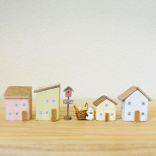 木のおうち 木製雑貨 インテリア雑貨 ガーデン雑貨 鳥小屋ポスト わんこと花かご ミニチュア細工