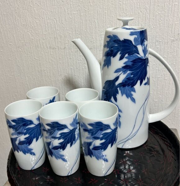 希少 香蘭社 ティーポット 湯のみ5客セット 水差し 染付 茶器セット