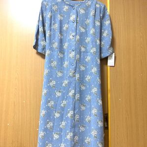 花柄シャツワンピース 青 七分袖 水色 春服 夏服 レディース スカート