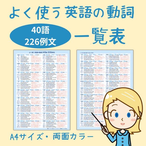 英単語一覧表 よく使う英語の動詞<40語・226例文>