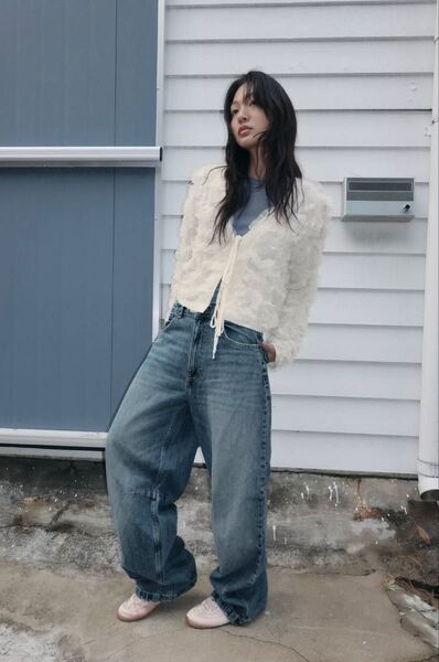 ZARAミッドライズバギーバルーンデニムパンツ9号