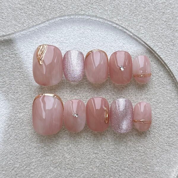 【NO.277】ベリーショート ネイルチップ マグネット ニュアンスネイル 韓国 ちゅるん ネイルチップ現品 淡色 ウェディング