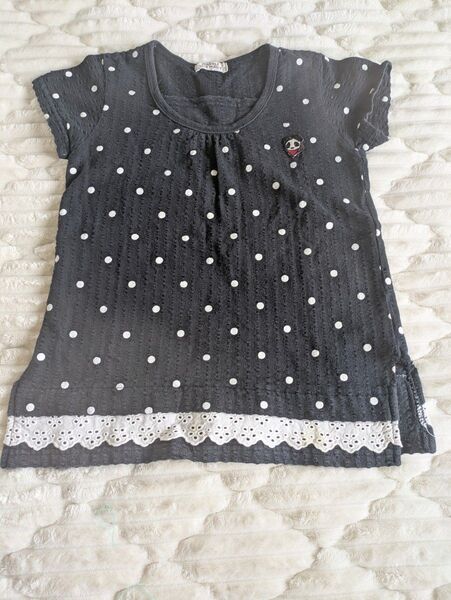 ドット柄Tシャツ レース パンダ刺繍 130cm