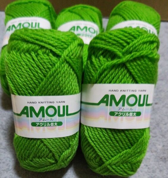 AMOUL アクリル並太毛糸 グリーン 5玉セット
