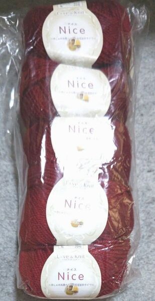 毛糸 Nice Love & Knit 5玉セット ワインレッド