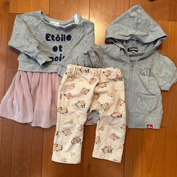 80㎝ 3点セット まとめ売り セット売り 子供服 女の子 ワンピース パーカー 半袖 長袖 パンツ 長ズボン 冬物