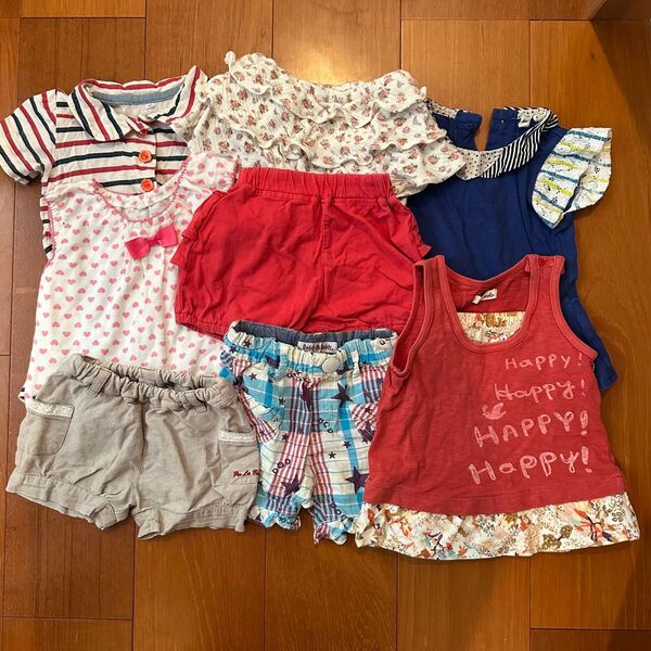 80㎝ 8点セット 子供服 女の子 Tシャツ スカート 半袖 ショートパンツ ワンピース キッズ 夏物 タンクトップ 半ズボン