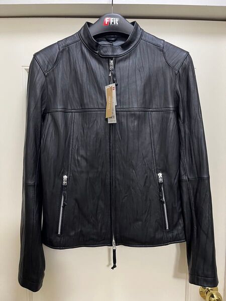 ユニクロ メンズ JUST FIT レザージャケット ライダース 羊革 黒 ブラック Lサイズ 未使用 タグ付き