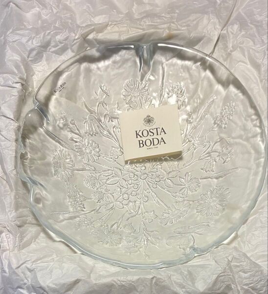 KOSTA BODA コスタボダ ガラス 大皿 プレート 箱付き 説明書あり 花柄 北欧