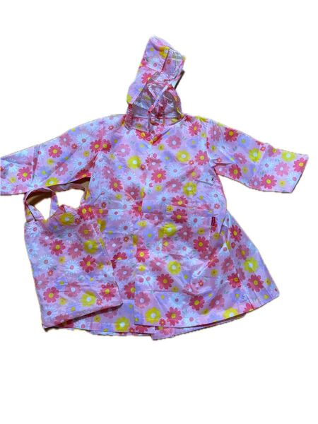 【キッズフォーレ】レインコート 花柄 ピンク キッズ Mサイズ(110-120)