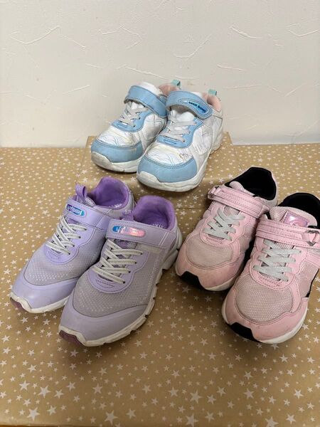 キッズ スニーカー 女の子 3足セット 防水スニーカー 20cm