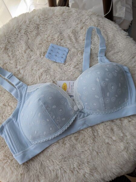 B75授乳ブラジャー フロントオープン前開きスナップ調整ブルー
