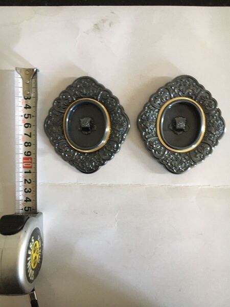 襖金具 銀古美 敷折御殿 菊 3寸5分 カン付 (S 829)2個 数量有り