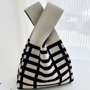ラスト!シンプルデザインで春夏秋冬活躍!ポリエステルニットの伸縮性抜群トートバッグ 大容量ミニサイズ