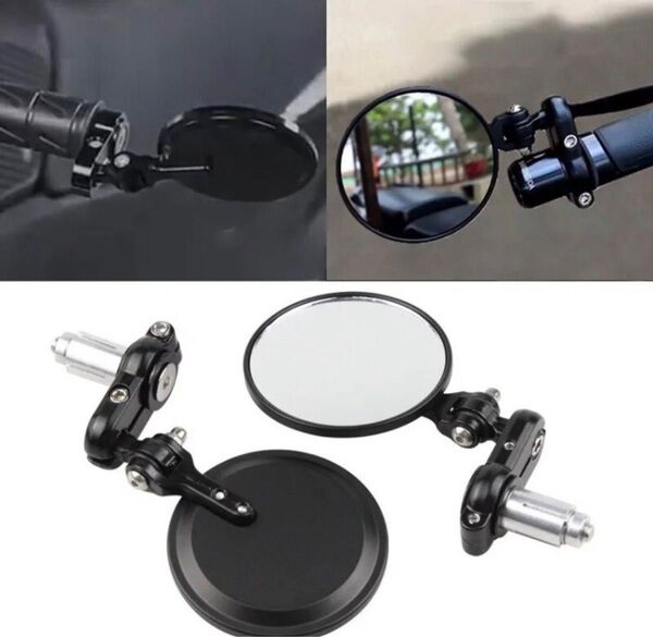 バイク バーエンド ミラー 丸型 汎用 アルミ削り出し ハンドルバー 左右セット 内径13-18mm