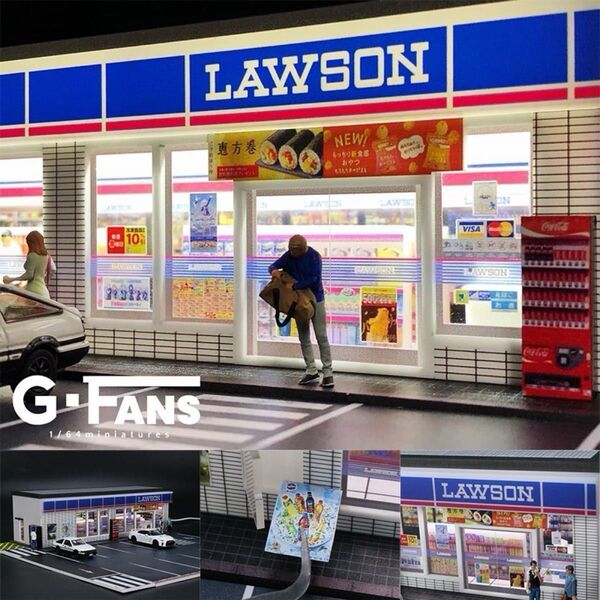 G-FANS ローソン LAWSON ジオラマ 点灯 組立式 駐車場 1/64ミニカーガレージ 元箱付き